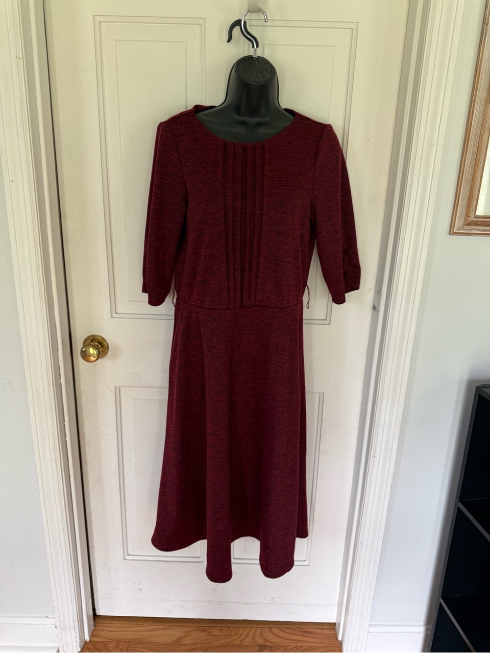 Classic Pleated Front Midi Dress in Burgundy